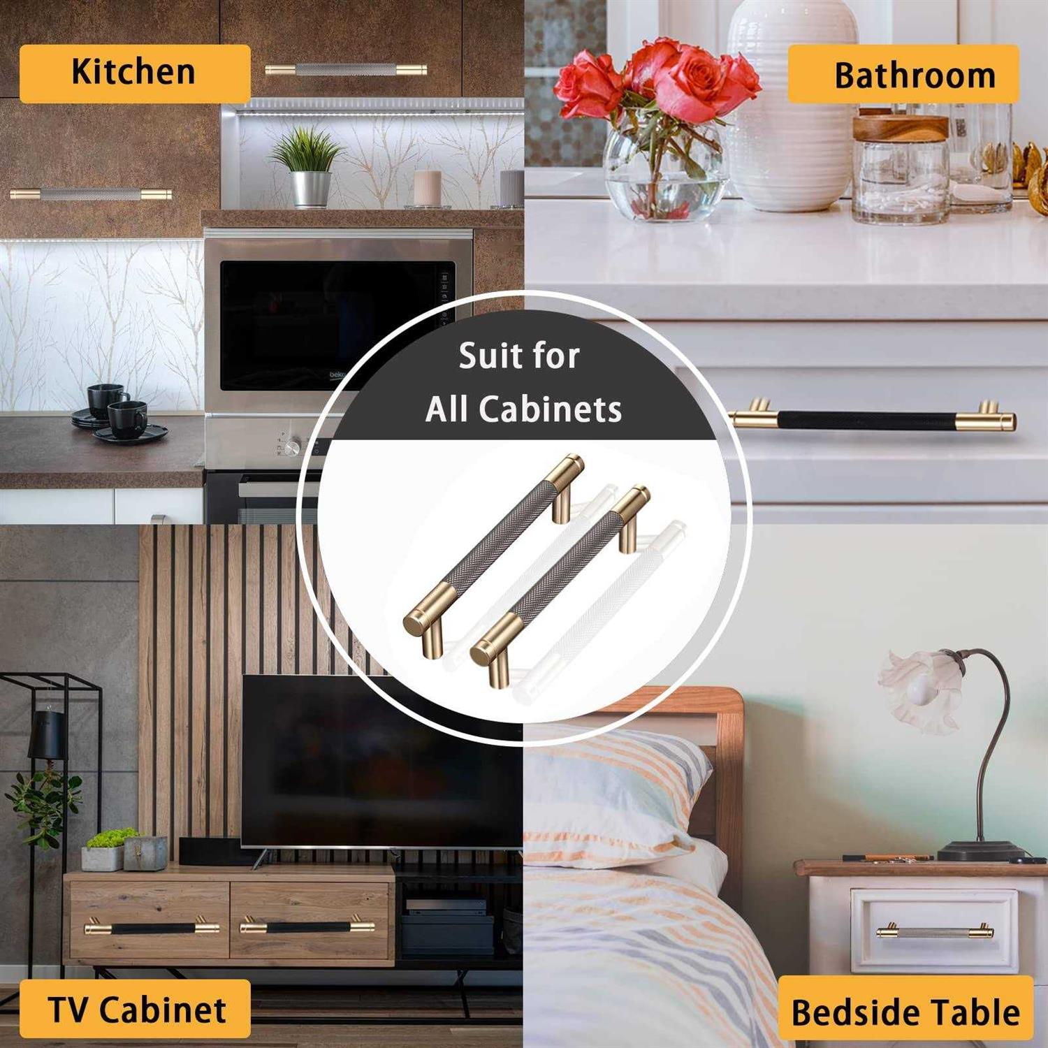 GTKHAAPPY Cabinet Handles Modern Gold Aluminum Cabinet Pulls Knurled Diamond Pattern Drawer Hardware for Kitchen Cupboard Door - Zenithce