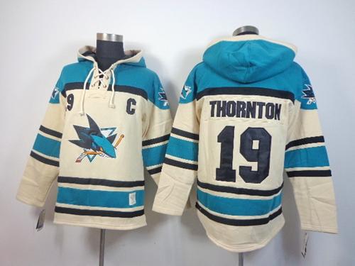 Sharks #19 Joe Thornton Cream Sawyer Hooded Sweatshirt Stitched Jersey - Zenithce