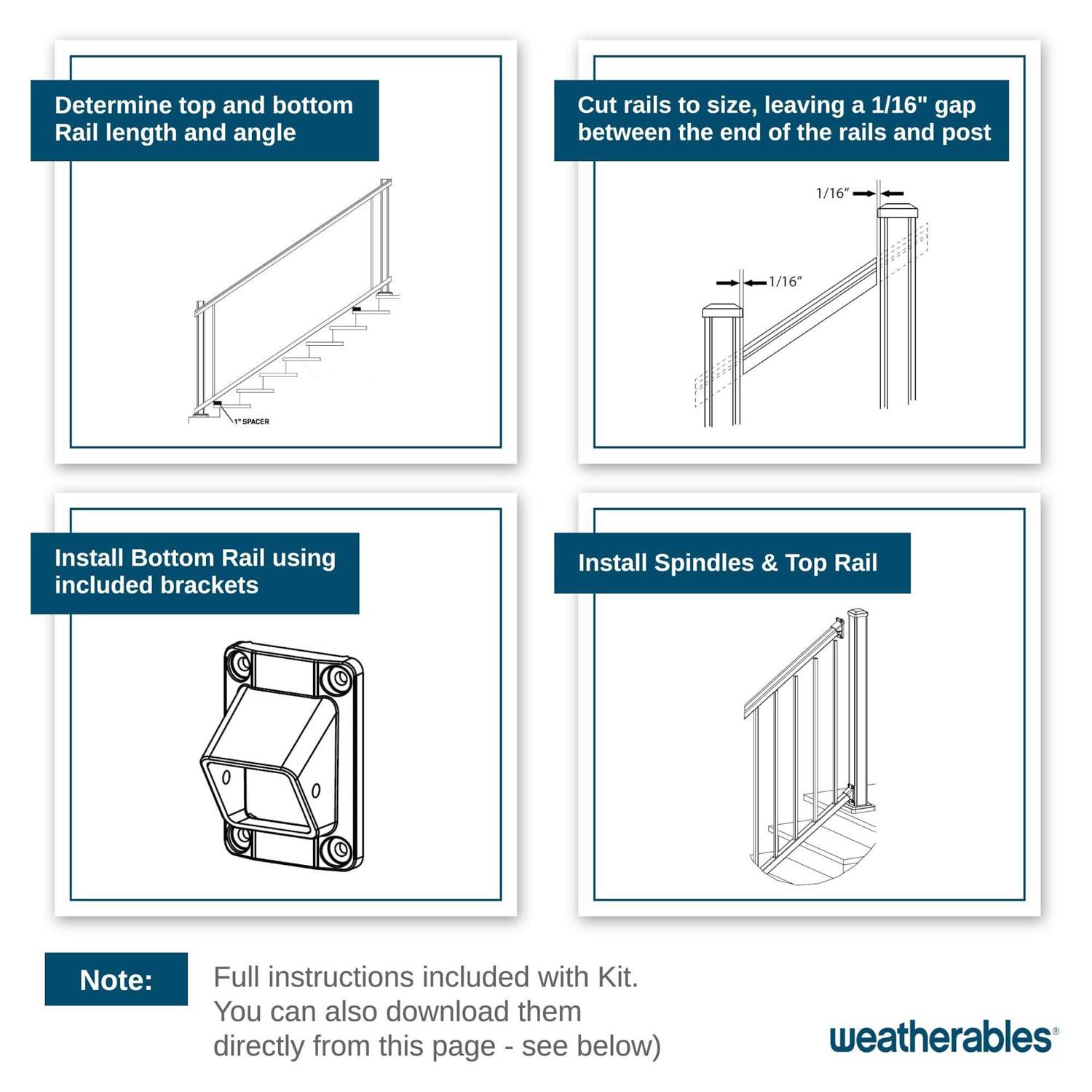 Weatherables Stanford 36 in. H x Textured White Aluminum Stair Railing Kit - Zenithce