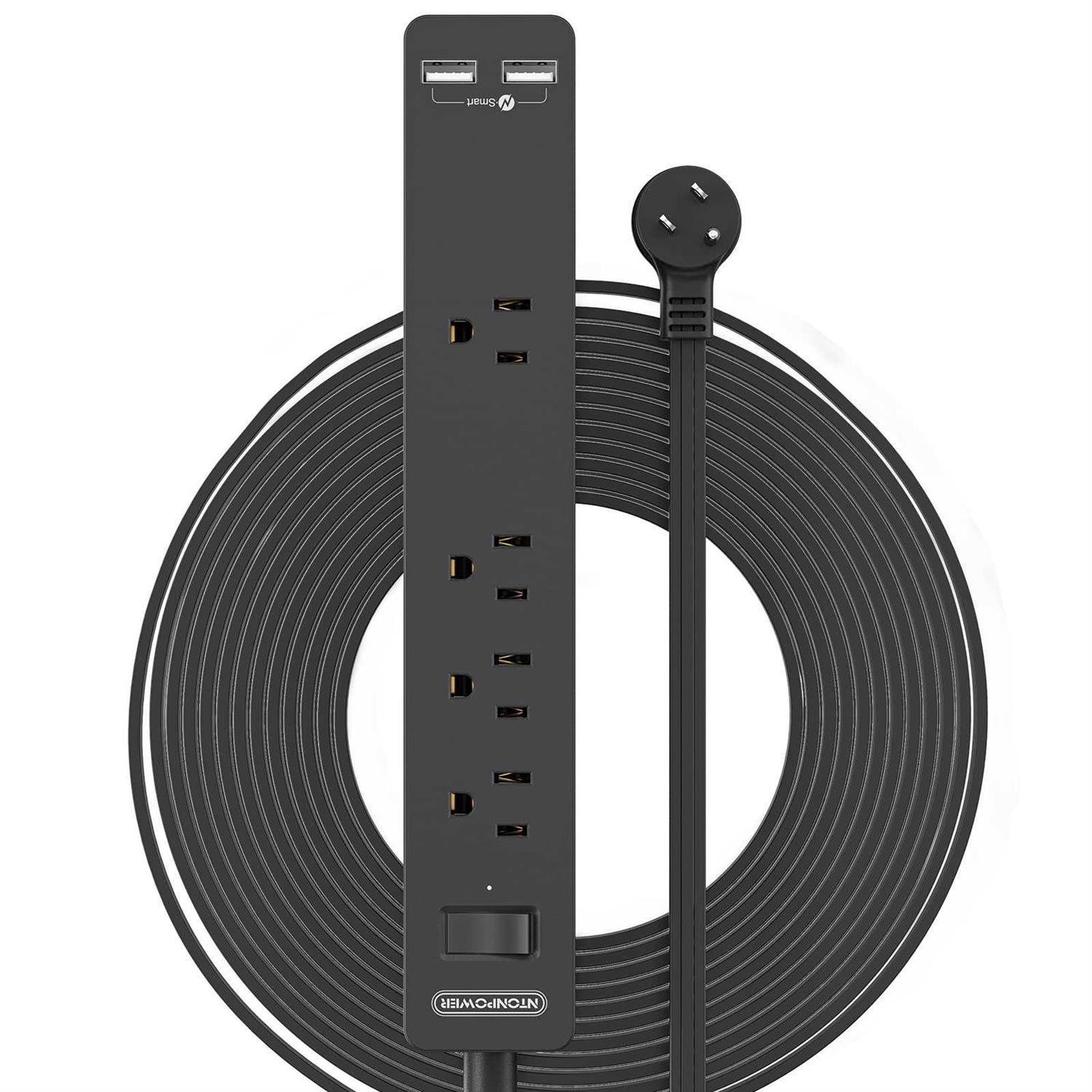 Long Extension cord 15 Ft NTONPOWER Ultra Thin Flat Extension cord Under carpet - Zenithce