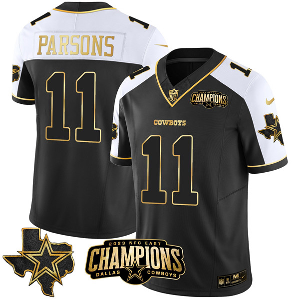 Dallas Cowboys #11 Micah Parsons Black White Gold 2023 F.U.S.E. NFC East Champions Ptach Stitched Jersey - Zenithce