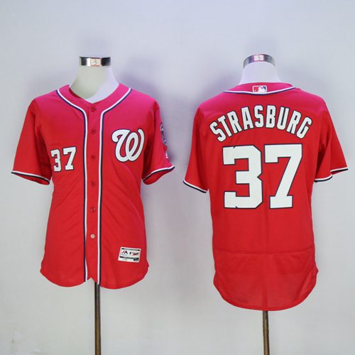 Nationals #37 Stephen Strasburg Red Flexbase Authentic Collection Stitched Jersey - Zenithce