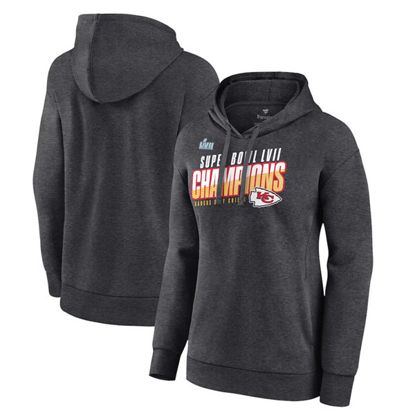 Women's Kansas City Chiefs Charcoal Super Bowl LVII Champions Victory Formation Pullover Hoodie(Run Small) - Zenithce