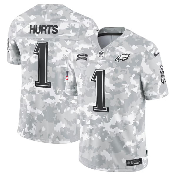 Philadelphia Eagles #1 Jalen Hurts Arctic Camo 2024 F.U.S.E. Salute To Service Limited Stitched Jersey - Zenithce