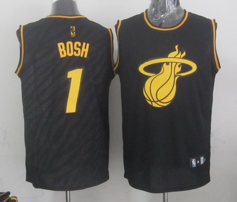 Miami Heat #1 Chris Bosh Revolution 30 Swingman 2014 Black With Gold Jersey - Zenithce