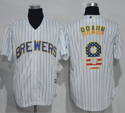 Brewers #8 Ryan Braun White(Blue Strip) USA Flag Fashion Stitched Jersey - Zenithce