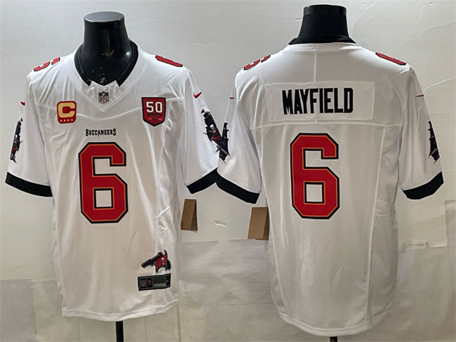 Tampa Bay Buccaneers #6 Baker Mayfield White F.U.S.E. 50th Season 4-Star C Patch Vapor Limited Stitched Jersey - Zenithce