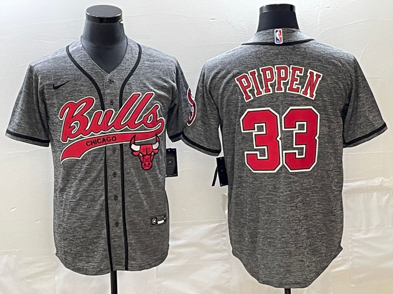 Chicago Bulls #33 Scottie Pippen Grey Gridiron Cool Base Stitched Baseball Jersey - Zenithce