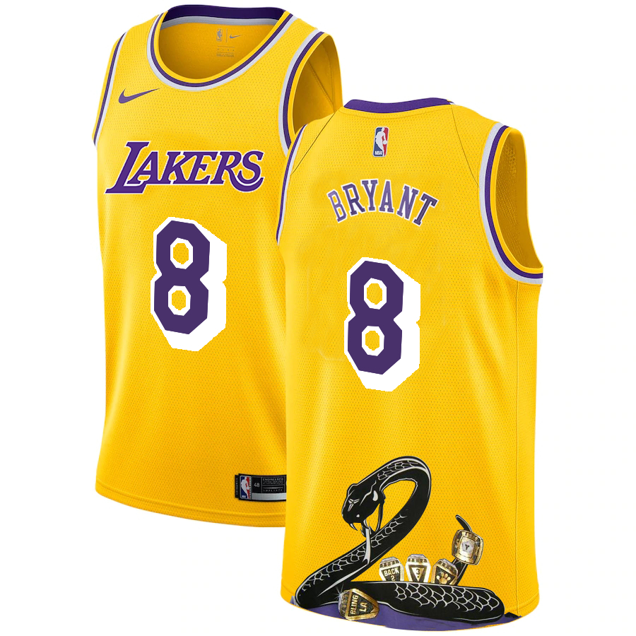 Lakers 8 Kobe Bryant Yellow R.I.P Swingman Fashion Jersey - Zenithce