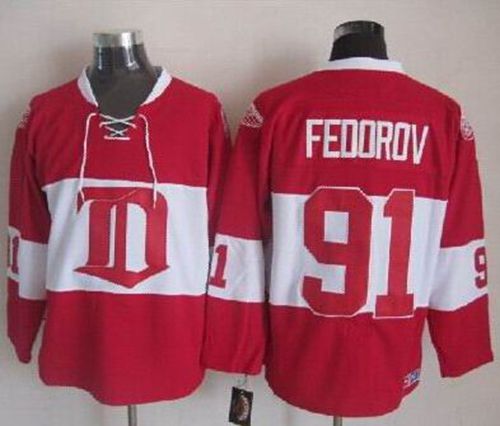 Red Wings #91 Sergei Fedorov Red Winter Classic CCM Throwback Stitched Jersey - Zenithce