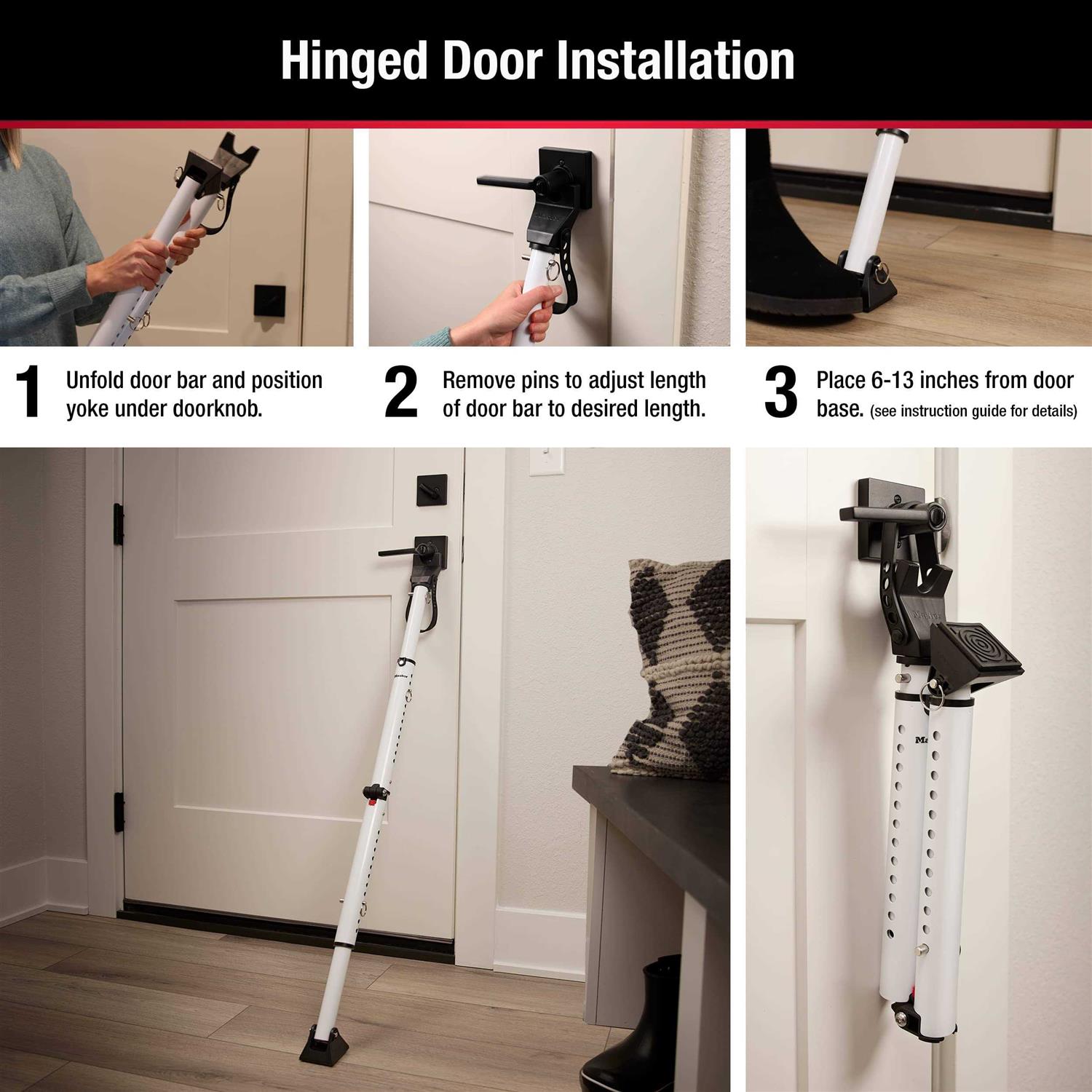 Master Lock Compact Door Stopper Folding Security Bar Adjustable for Hinged and Sliding Doors - Zenithce