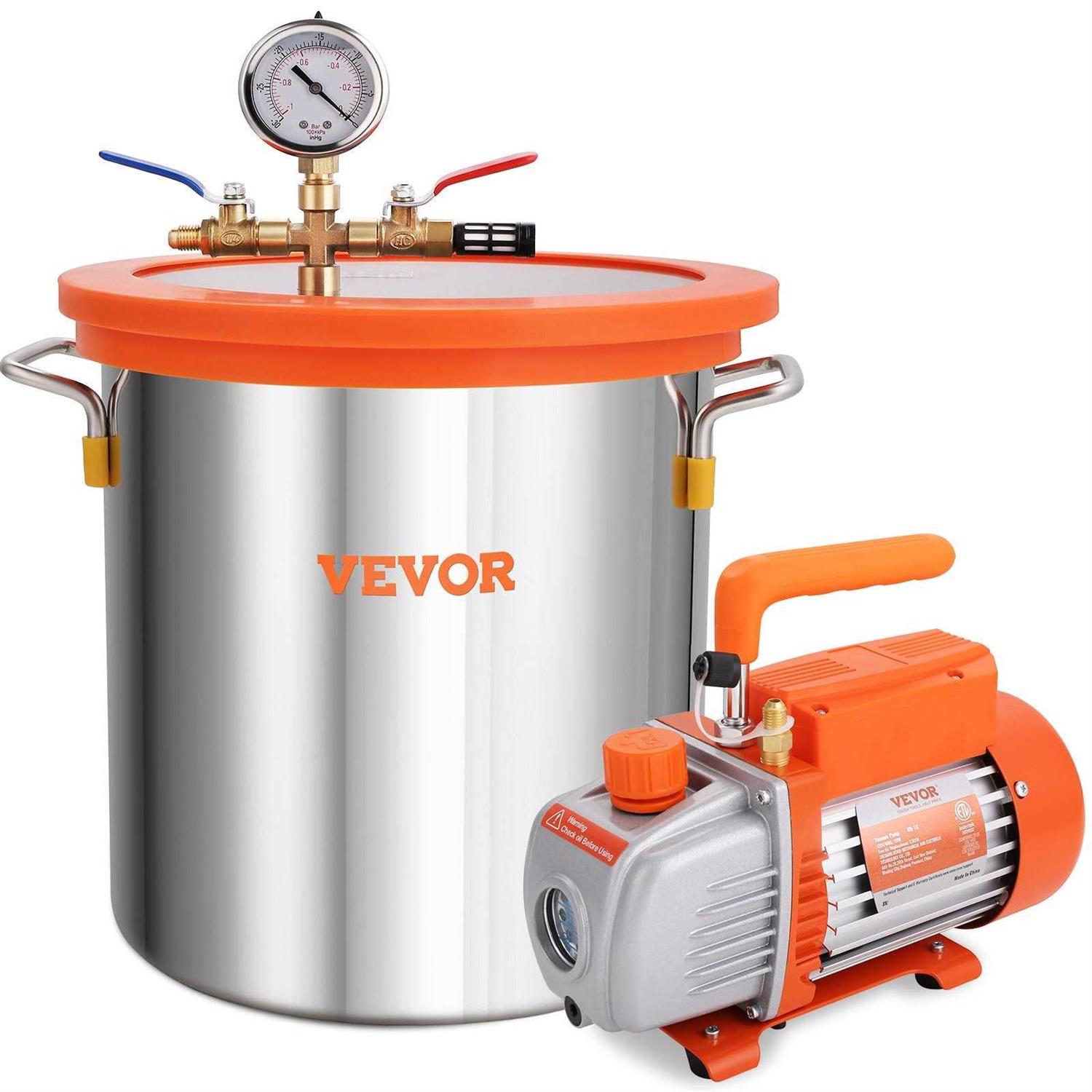 VEVOR Vacuum Pump 3 Gallon Vacuum Chamber w/ 4 Cfm Deep Vane Pump Purge Degas Epoxy Silicone Resin QCKTZKB3JLBXGT4CFV1 - Zenithce