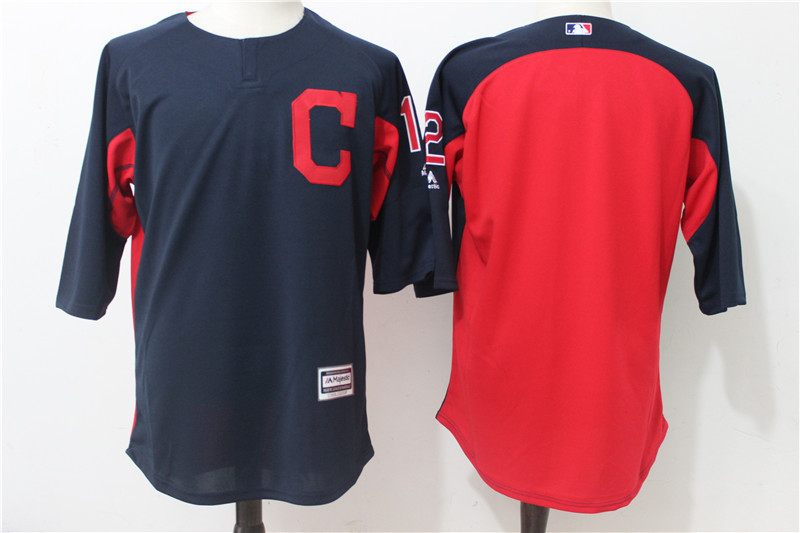 Cleveland Indians #12 Francisco Lindor Navy Red Authentic Collection On-Field 3/4 Sleeve Batting Practice Stitched Jersey - Zenithce