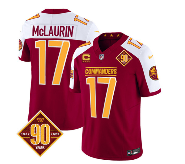 Washington Commanders #17 Terry McLaurin Burgundy White 2023 F.U.S.E. With 4-Star C Patch 90th Anniversary Vapor Limited Stitched Jersey - Zenithce