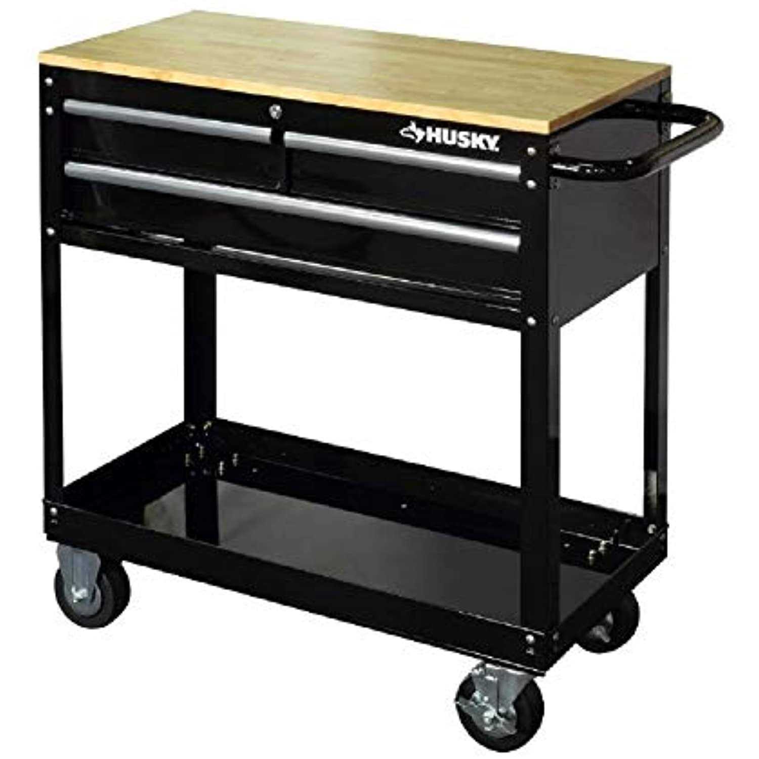 Husky 36 in 3-Drawer Rolling Tool Cart with Wood Top - Zenithce