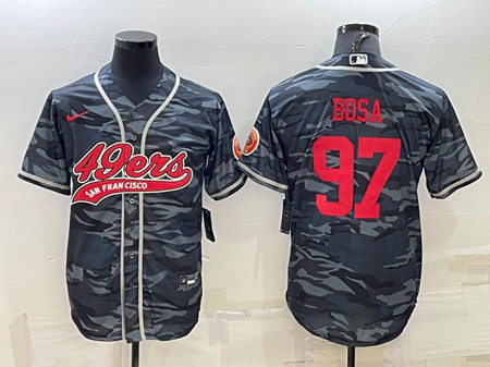San Francisco 49ers #97 Nick Bosa Gray Red Camo With Patch Cool Base Stitched Baseball Jersey - Zenithce