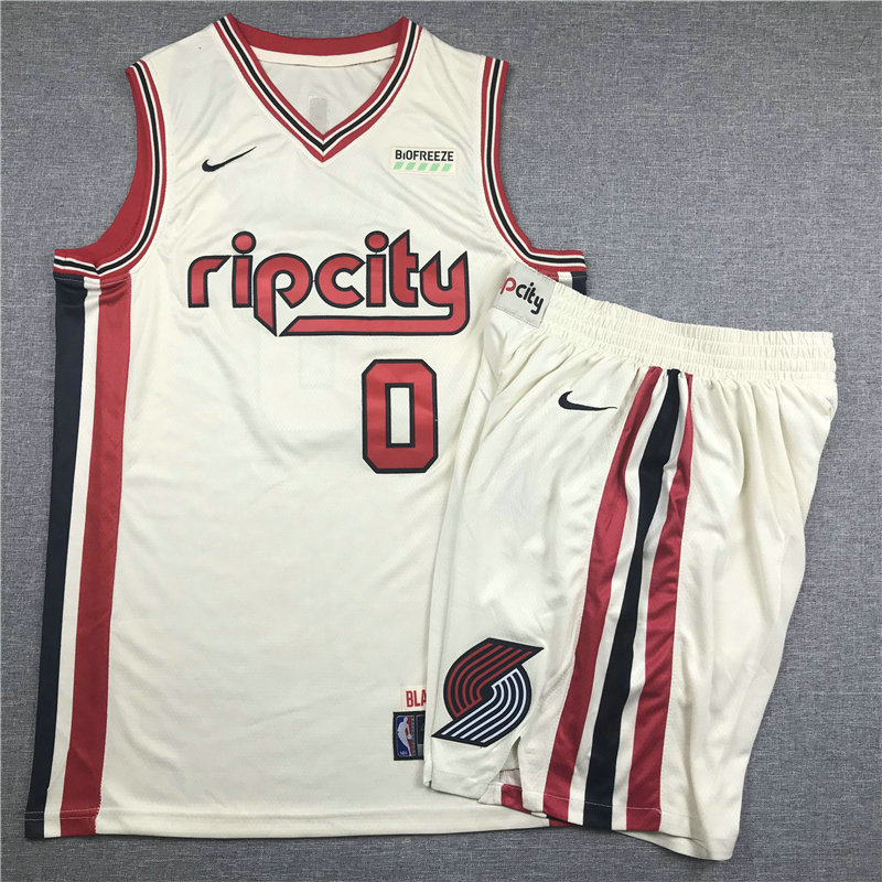 Portland Trail Blazers #0 Damian Lillard Cream 2020 City Edition Swingman Jersey With Shorts - Zenithce