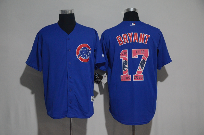 Chicago Cubs #17 Kris Bryant Blue Team Logo Print Cool Base Stitched Jersey - Zenithce