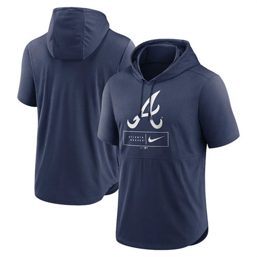 Atlanta Braves Navy Short Sleeve Pullover Hoodie - Zenithce