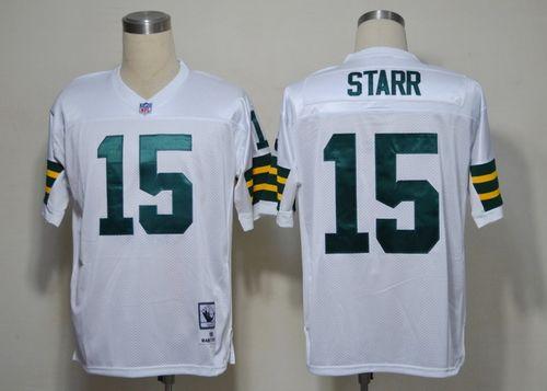 Mitchell Ness Packers #15 Bart Starr White Stitched Throwback Jersey - Zenithce
