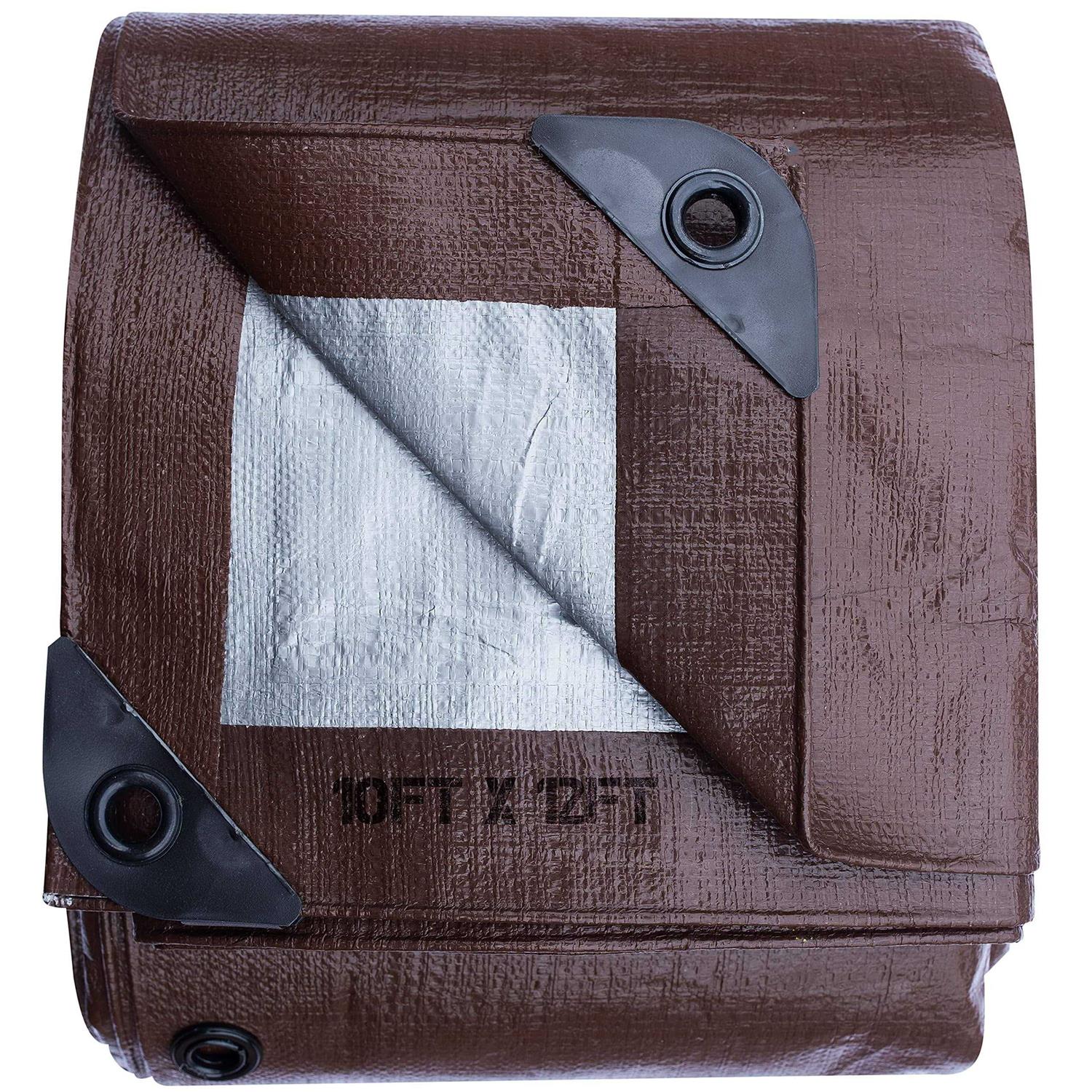 Tarp Cover Brown/Silver Heavy Duty Thick Material Water Proof Tear Proof UV - Zenithce