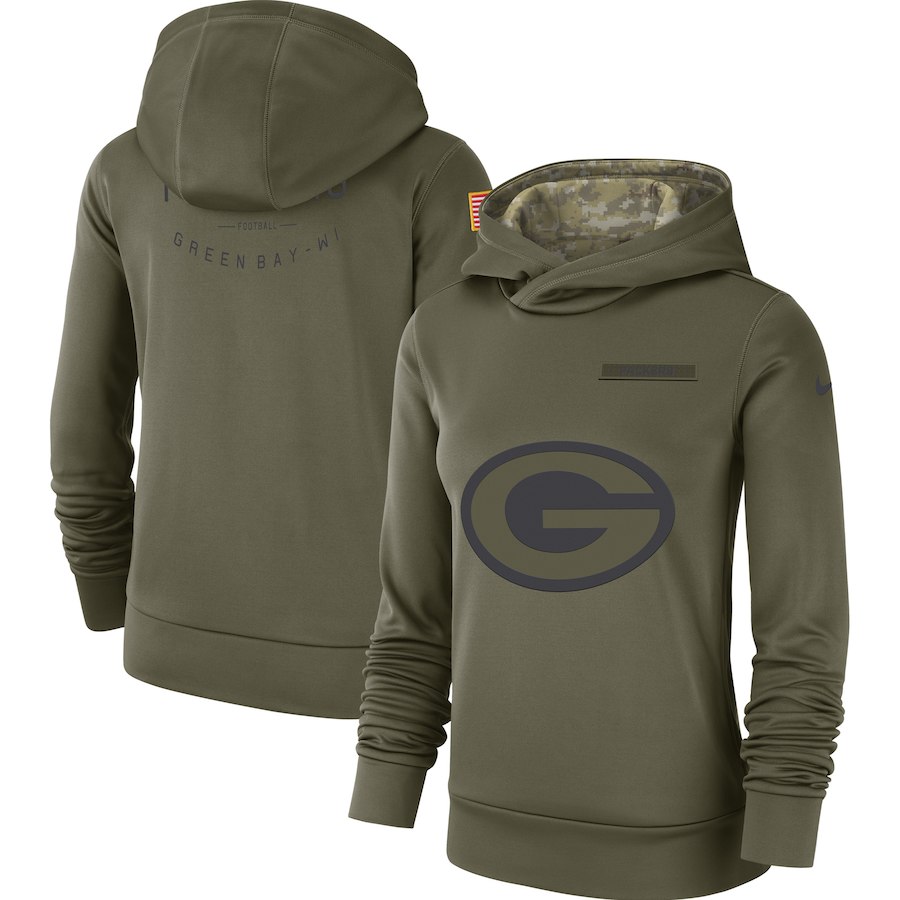 Women's Green Bay Packers Olive Salute To Service Team Logo Performance Pullover NFL Hoodie - Zenithce