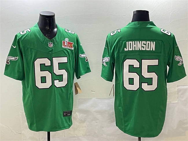 Philadelphia Eagles #65 Lane Johnson Green 2025 Super Bowl LIX Patch F.U.S.E. Throwback Vapor Untouchable Limited Stitched Jersey - Zenithce