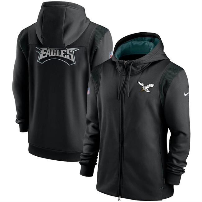 Philadelphia Eagles Black Sideline Team Performance Full-Zip Hoodie - Zenithce