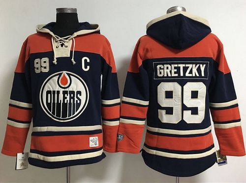 Edmonton Oilers #99 Wayne Gretzky Navy Blue Women's Old Time Lacer NHL Hoodie - Zenithce