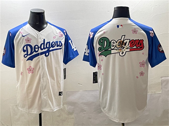 Los Angeles Dodgers Team Big Logo White Royal 2025 Tokyo Series Limited Stitched Jersey - Zenithce