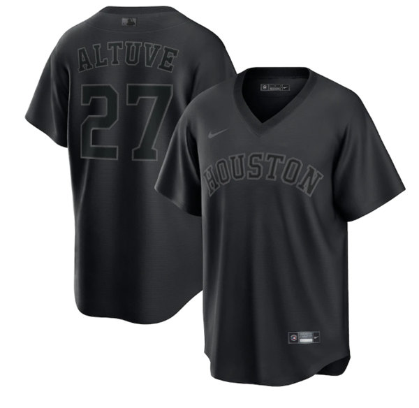 Houston Astros #27 Jose Altuve Black Pitch Black Fashion Replica Stitched Jersey - Zenithce