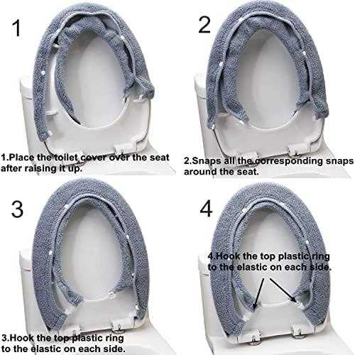 SENOMOR Toilet Seat Cover,Bathroom Soft Thicker Warmer with Snaps Fixed Stretchable Washable Fiber Cloth Toilet Seat Covers Pads Easy Installation& Cleaning - Zenithce