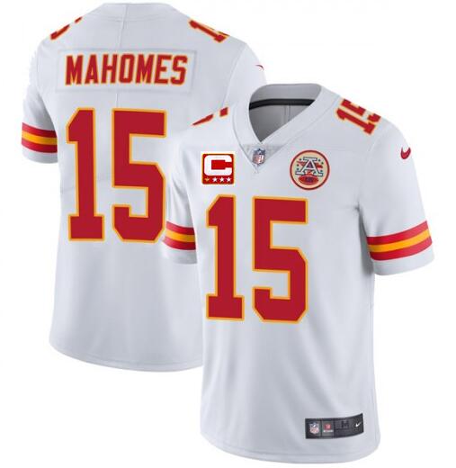 Kansas City Chiefs #15 Patrick Mahomes White With C Patch Limited Stitched Jersey - Zenithce