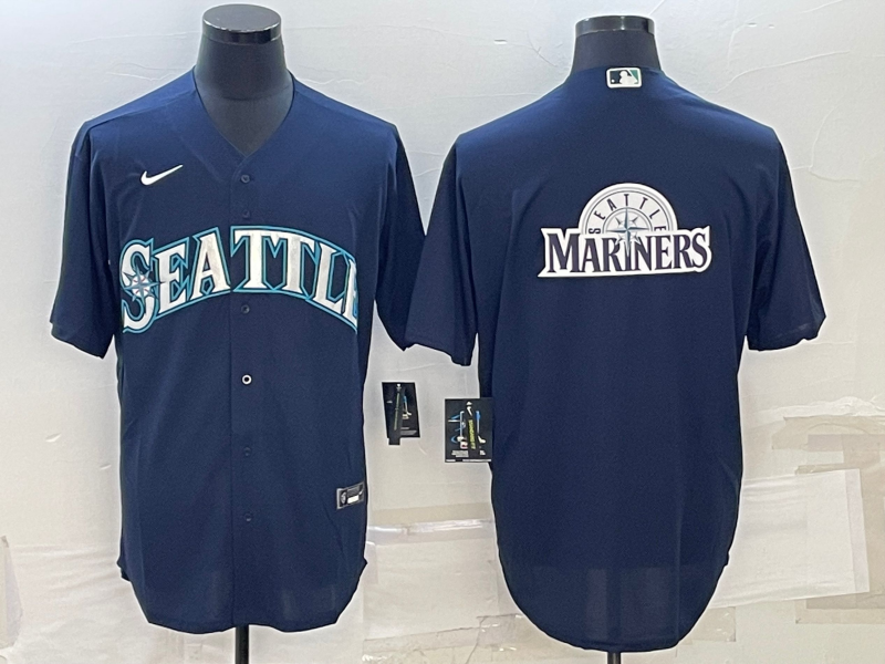 Seattle Mariners Navy Team Big Logo Cool Base Stitched Jersey - Zenithce