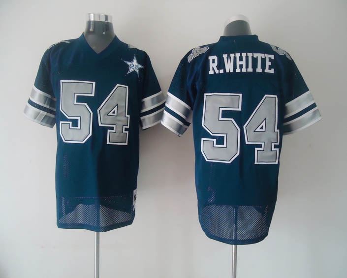 Mitchell Ness Cowboys #54 R.White Blue Stitched Throwback Jerseys - Zenithce