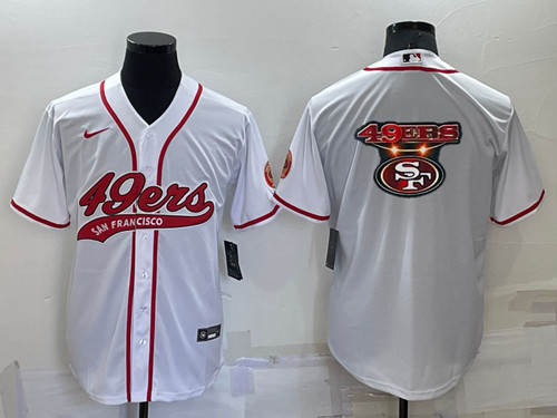 San Francisco 49ers White Team Big Logo With Patch Cool Base Stitched Baseball Jersey - Zenithce