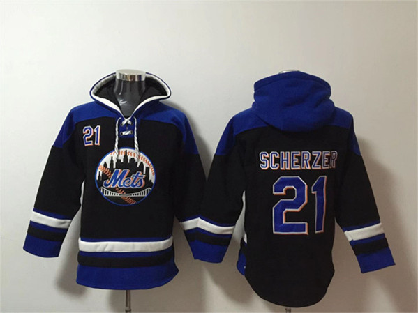 New York Mets #21 Max Scherzer Black Blue Ageless Must-Have Lace-Up Pullover Hoodie - Zenithce