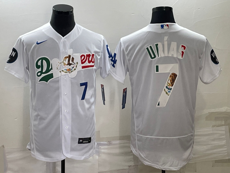 Los Angeles Dodgers #7 Julio Urías White With Vin Scully Patch Flex Base Stitched Jersey - Zenithce