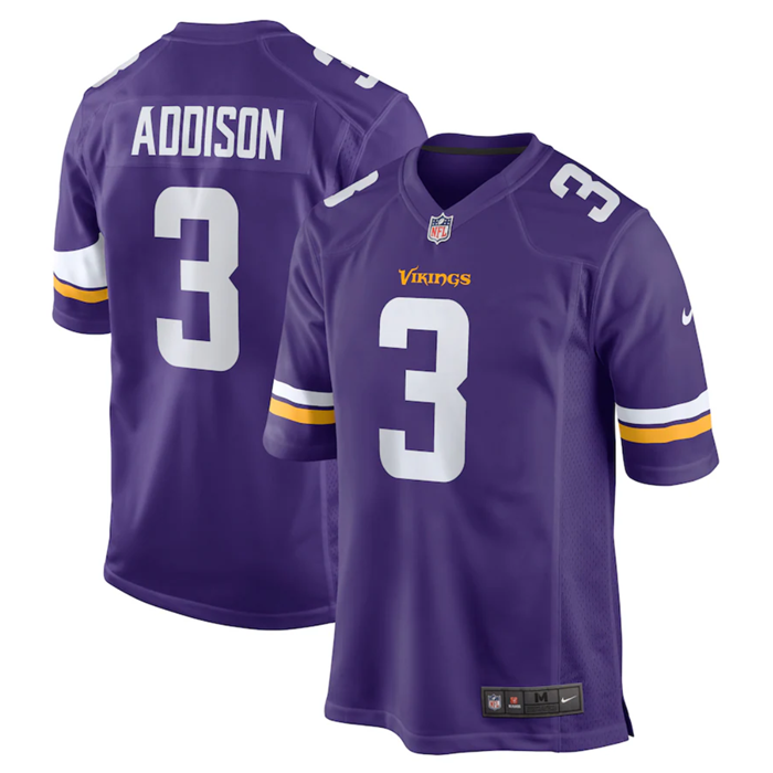 Minnesota Vikings #3 Jordan Addison Purple Stitched Game Jersey - Zenithce