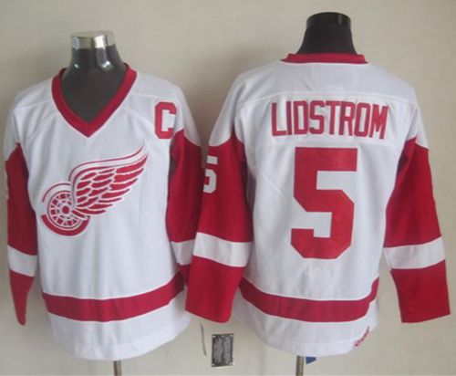 Red Wings #5 Nicklas Lidstrom White CCM Throwback Stitched Jersey - Zenithce