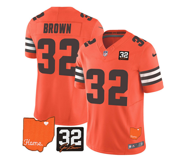 Cleveland Browns #32 Jim Brown Orange 2023 F.U.S.E. With Jim Brown Memorial Patch Vapor Untouchable Limited Stitched Jersey - Zenithce
