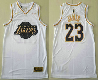 Los Angeles Lakers #23 LeBron James White Gold Swingman Stitched Jersey - Zenithce