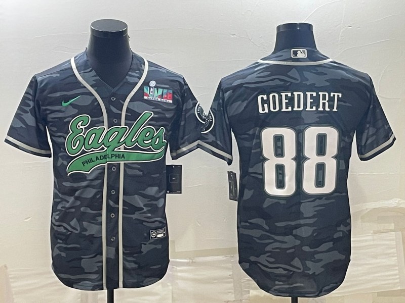 Philadelphia Eagles #88 Dallas Goedert Grey Camo With Super Bowl LVII Patch Cool Base Stitched Baseball Jersey - Zenithce