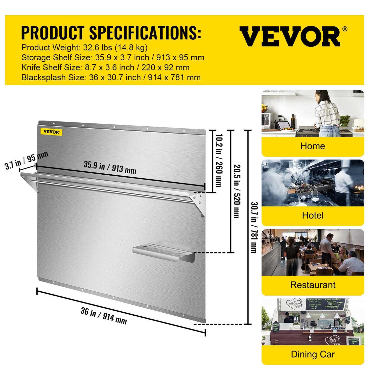 VEVOR Range Backsplash with Shelf Range Hood Wall Shield - Zenithce