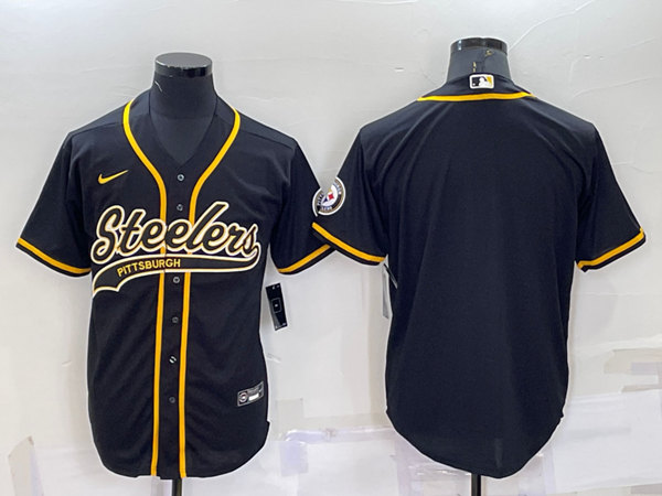 Pittsburgh Steelers Blank Black With Patch Cool Base Stitched Baseball Jersey - Zenithce