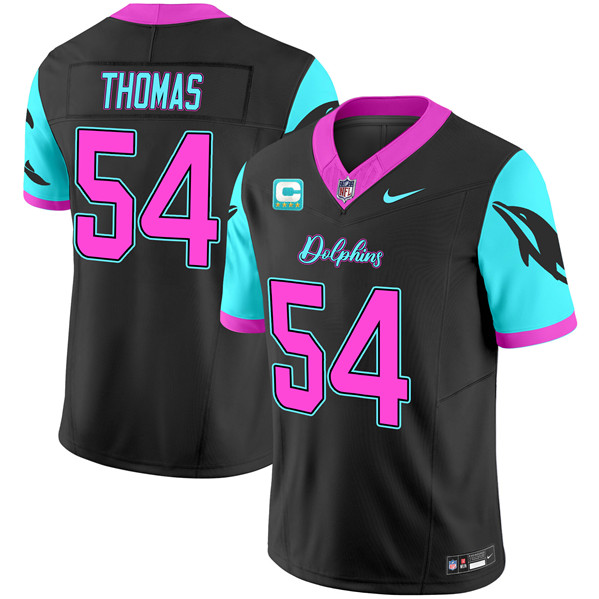 Miami Dolphins #54 Zach Thomas Black F.U.S.E. With 4-Star C Patch 