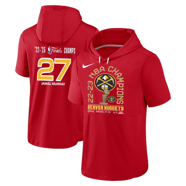 Denver Nuggets #27 Jamal Murray Red Performance Short Sleeve Pullover Hoodie - Zenithce