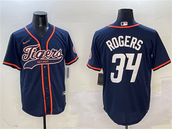 Detroit Tigers #34 Jake Rogers Navy With Patch Cool Base Stitched Jersey - Zenithce