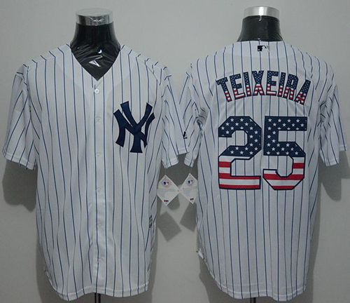 Yankees #25 Mark Teixeira White Strip USA Flag Fashion Stitched Jersey - Zenithce