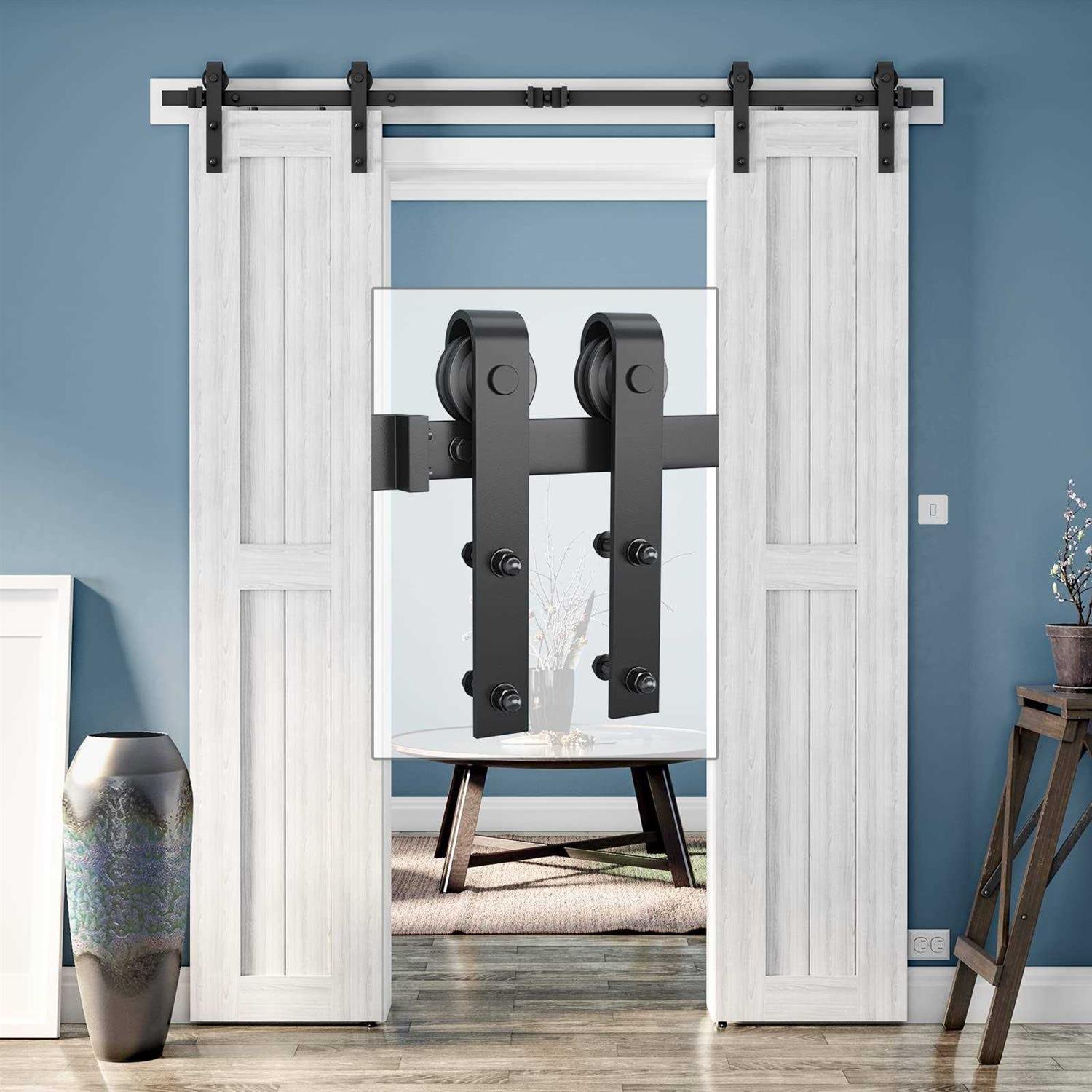 Genius Iron 6.6FT Single Barn Door Hardware Classic Design Standard Track with Upgraded Nylon Bearings - Zenithce
